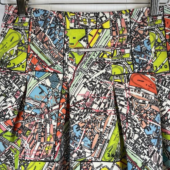 Maeve Anthropologie Womens Pleated Mini Skirt Size 6‎ Paris Map Print Scuba - Picture 2 of 12